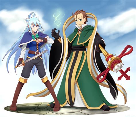 Aqua And Satou Kazuma Kono Subarashii Sekai Ni Shukufuku Wo Drawn By