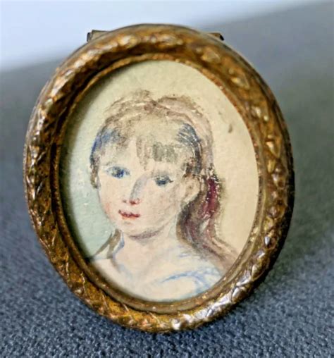 Ancienne Miniature Cadre En Bronze Tableau Peinture Aquarelle Me