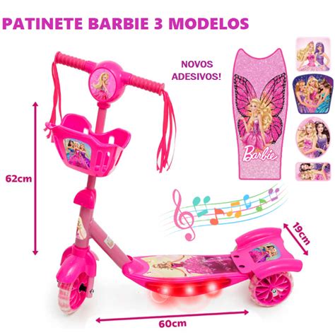 Patinete Infantil Barbie Musical Rosa Lil S Menina Rodas Luzes