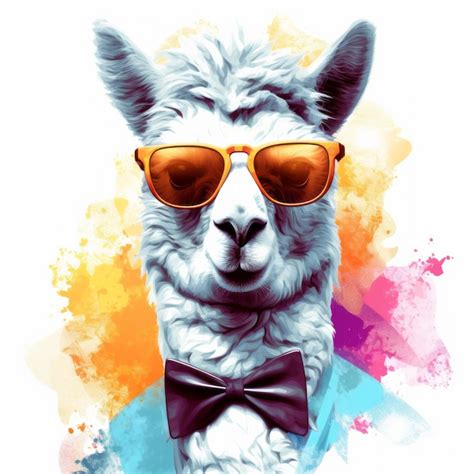 Premium Photo Cool Llama With Sunglasses And Bow Tie Airbrush Art Style