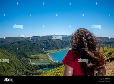 Azores Vista Panorámica Increíble De Lagoa Do Fogo Lago Fuego