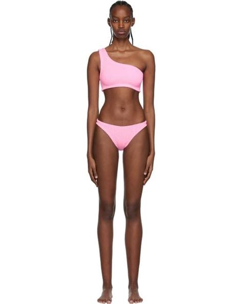 Hunza G Synthetic Nancy Single Shoulder Bikini In Bubblegum Black