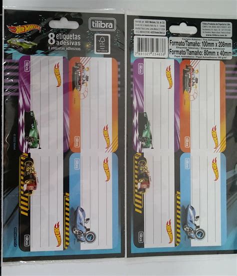 ETIQUETA ESCOLAR TILIBRA C HOT WHEELS REF CA CA Estillo Mania
