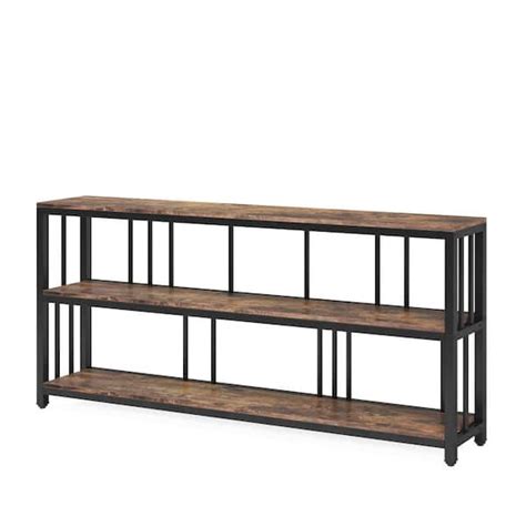 BYBLIGHT Turrella 70 89 In Brown Rectangle Wood Console Table 3 Tiers