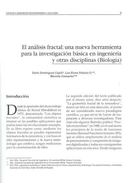 Pdf El An Lisis Fractal Una Nueva Herramienta Para La Investigaci N