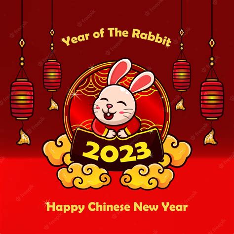 Premium Vector | Cute bunny holding a chinese new year signboard