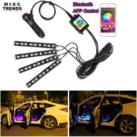 Pcs Bluetooth App Control Car Rgb Led Strip Lights Car Styling Led