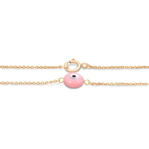 Gold Bracelet Pink Evil Eye 16cm chain