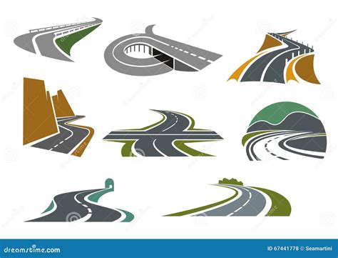 Highway And Road Icons For Transportation Design Stock Vector Image