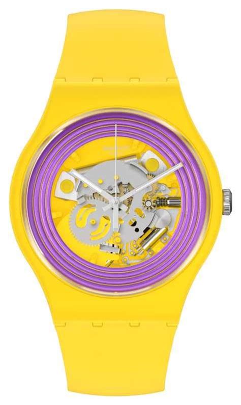 Swatch Purple Rings Yellow Skeleton Dial Watch So29j100 Swatch Purple