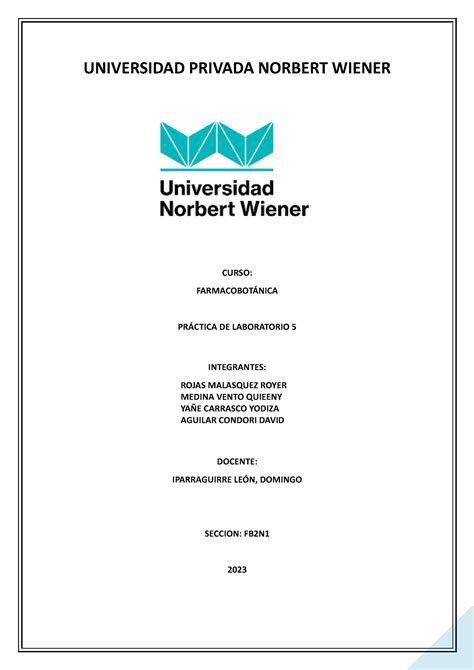 Practica De Laboratorio 05 UNIVERSIDAD PRIVADA NORBERT WIENER CURSO