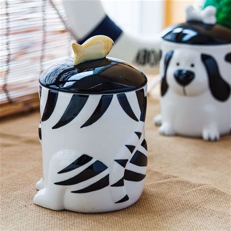 3D Cat Style Ceramic Pet Food Storage Tank Cat Food Jar Dog Food Jar ...