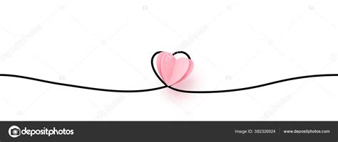 Continuous Line Heart Shape Border Realistic Paper Heart White