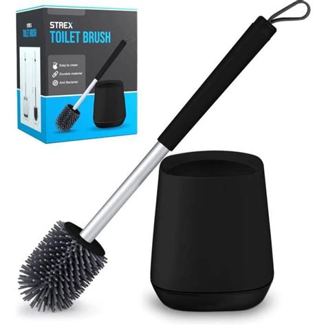 Brosse De Toilette Silicone Avec Support Noir Séchage Rapide Hygiène