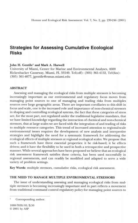 Pdf Strategies For Assessing Cumulative Ecological Risks