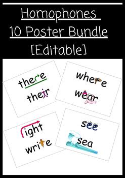 Homophones Classroom Display 10 Poster Bundle [Editable] | TPT