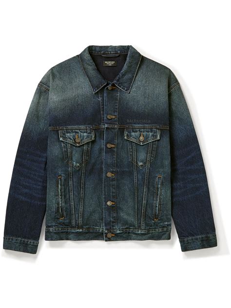 Balenciaga Logo Embroidered Distressed Denim Jacket In Blue ModeSens