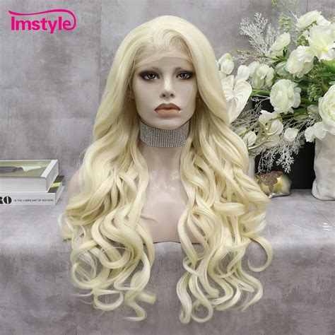 Imstyle Platinum Blonde Wig Long Synthetic Lace Front Wig Natural Wavy Wig For Women Heat