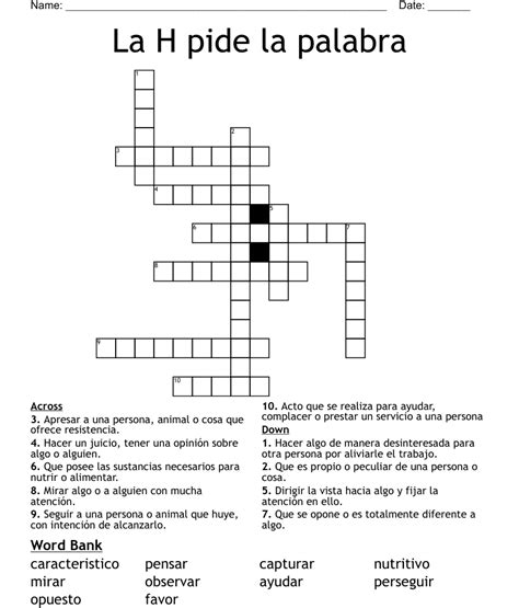 Unidad Vocabulario Crossword Wordmint