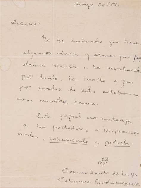 Che Guevara Autograph Letter Signed On Food And Arms For Cuban