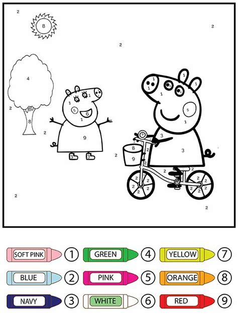 Dibujos de Colorear por Números a Peppa Pig para colorear e imprimir