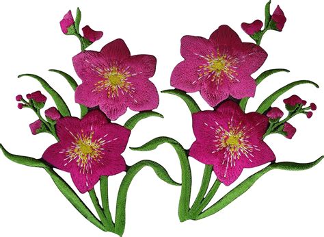 Pair Of Pink Flower Patches Iron Sew On Flowers Embroidery Patch Badge