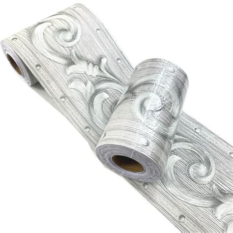 Elegant Silver Grey Floral Molding Wallpaper Border Peel Stick Home ...