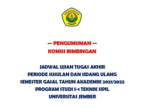 Jadwal Ujian Tugas Akhir Periode Susulan Dan Sidang Ulang Semester