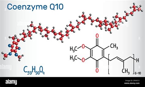 Coenzyme Q10 (ubiquinone, ubidecarenone, coenzyme Q, CoQ10) molecule ...