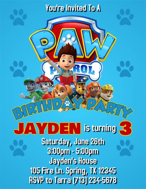 Paw Patrol Birthday Invitation Template Postermywall