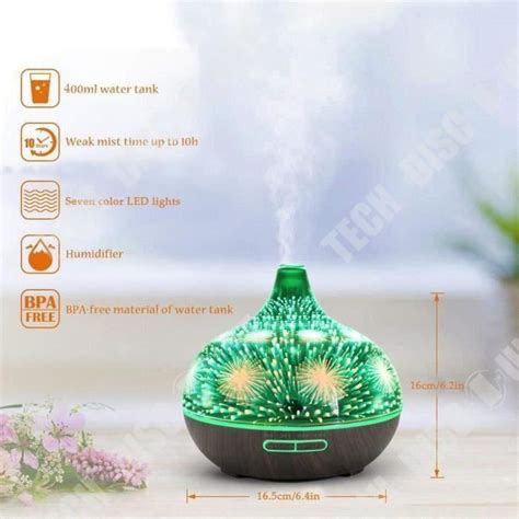 TD Diffuseur D Huiles Essentielles 400ML 3D Verre Humidificateur D Air