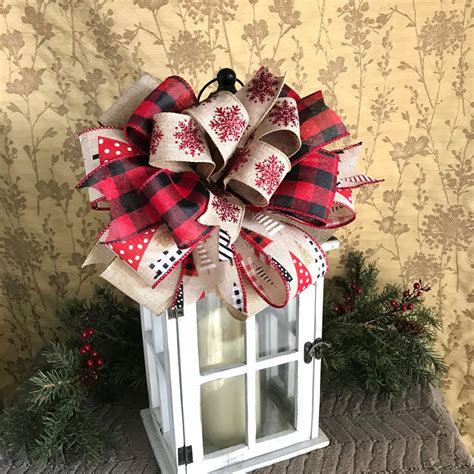 Rustic Christmas Tree Bow Red And Black Buffalo Check Tree Etsy