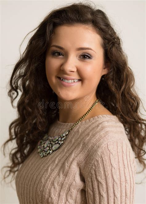 Beautiful Brunette Woman With Curls Stock Image Image Of Bright Grey