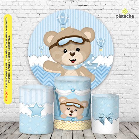 Kit Painel Redondo Capas Cilindro Urso Baloeiro Em Tecido