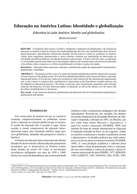 Pdf Educa O Na Am Rica Latina Identidade E Globaliza O