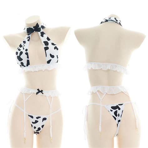 Sexy Cow Print Bow Bikini Lingerie Suit Inheadset