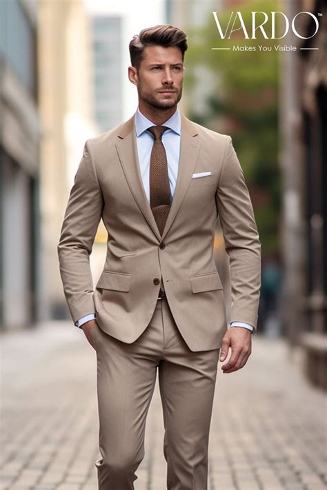 Modern Comfort Light Brown Two Piece Suit For Men Classic Style