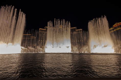 Beautiful View Of Night Fountains Of Bellagio Hotel On Strip Las Vegas ...