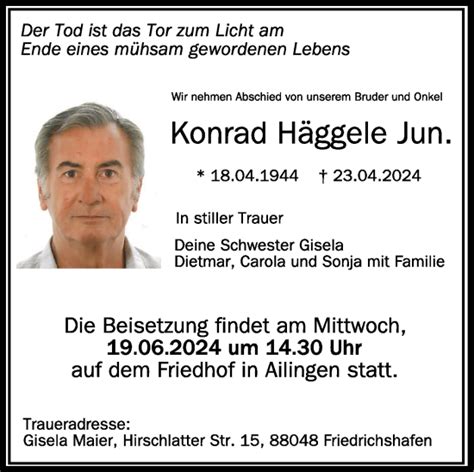 Traueranzeigen Von Konrad H Ggele Jun Schwaebische De Trauerportal