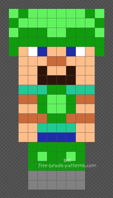 Minecraft Steve With Turtle Shell Armor Hama Beads Pixel Beads Design