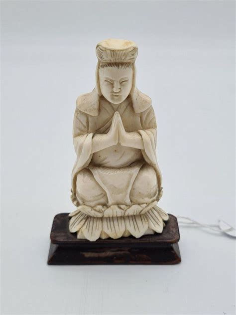 Guan Yin On Lotus With Wooden Stand Zother Oriental