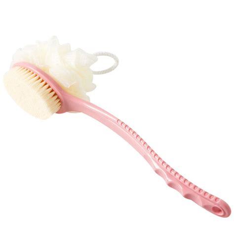 Shower Body Brush With Bristles And Loofah Back Scrubber Bath Mesh