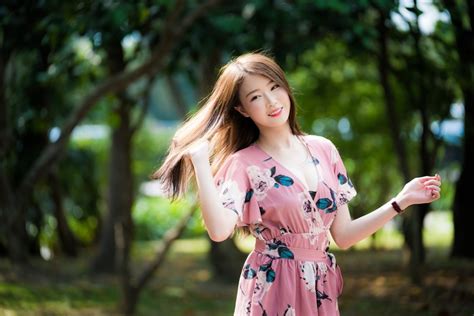 Depth Of Field Brunette Woman Smile Dress Model Asian Long Hair