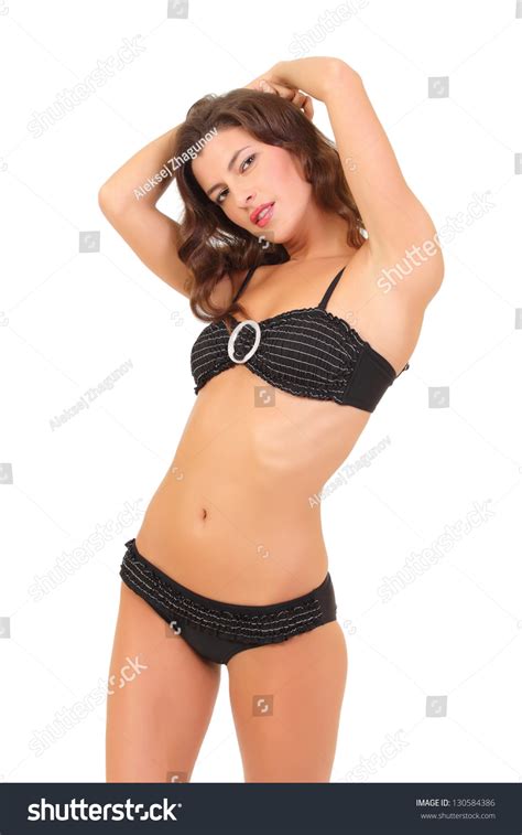 Beautiful Brunette Woman Black Swimsuit Bikini Stock Photo 130584386 Shutterstock