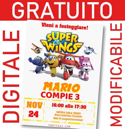 Gratuito Invito Super Wings Modificabile Digitale