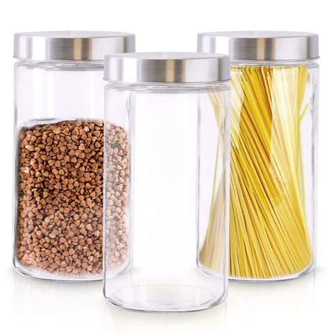 Glass Storage Jars Large – 3Pcs Round Container Sets for Kitchen ...