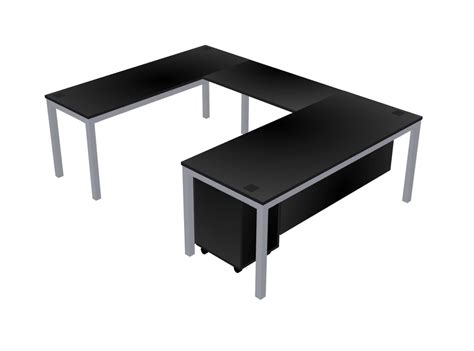 Black U-shaped Office Desk + Modesty Panel + Mobile Drawers - Officestock