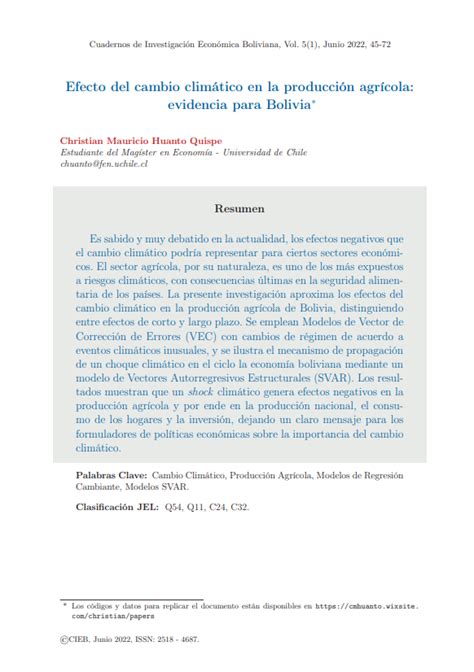 Efecto del cambio climático en la producción agrícola evidencia para