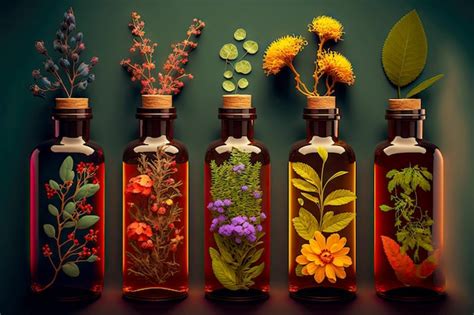 Premium Photo Floral And Herbal Essential Oils In Bottles On Green