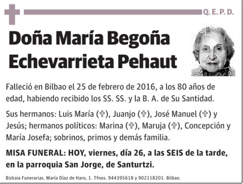 María Begoña Echevarrieta Pehaut Esquela Necrológica El Correo